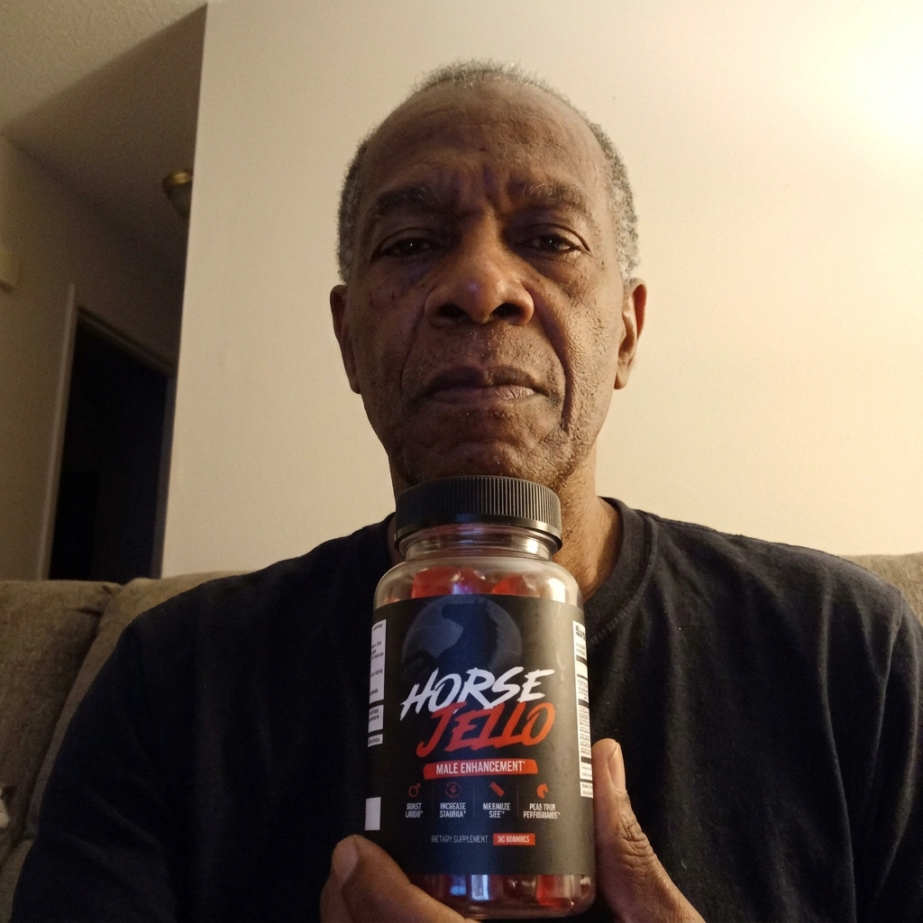 HorseJello verified customer James R. holding the gummies bottle